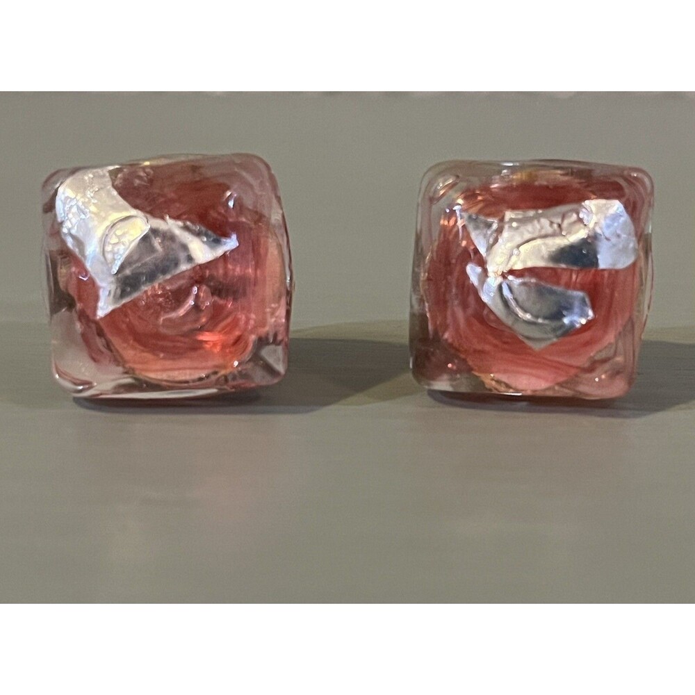Vintage Funky Pink & Silver Swirl Cube Clip-On Earrings - Unique 80s Aesthetic